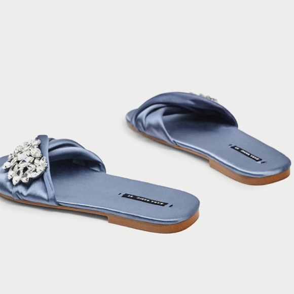 Zara blue satin slides with gem buckle - Picture 4 of 4